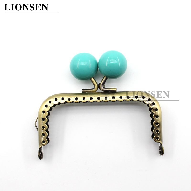 LIONSEN 8.5cm duże koraliki antyczny brąz kwadratowy metalowy uchwyt do torebki do torby sprzęgła akcesoria torebkowe dokonywanie pocałunek blokada zapięcia: Green Blue