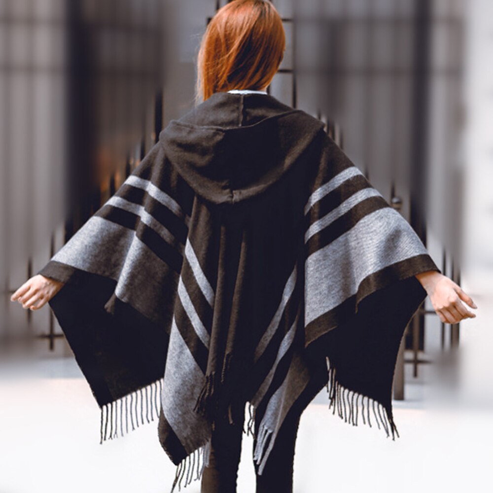 style européen américain femmes chandail chapeaux printemps écharpes femme à capuche cachemire écharpe cape châle mince twill écharpe: Black