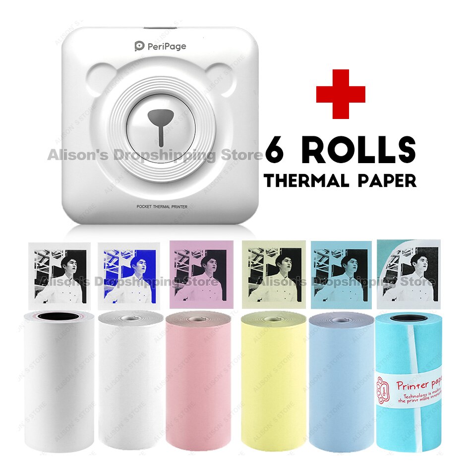 Pocket Printer 58 Mm Mini Draagbare Bluetooth Draadloze Paper Photo Printer Pocket Thermische Afdrukken Usb Verbinding Impresoras Fotos: White-6-ROLLS Paper