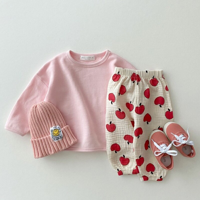 Koodykids-pantalones de algodón suave para bebés, pantalón sencillo con estampado de frutas, para primavera y otoño