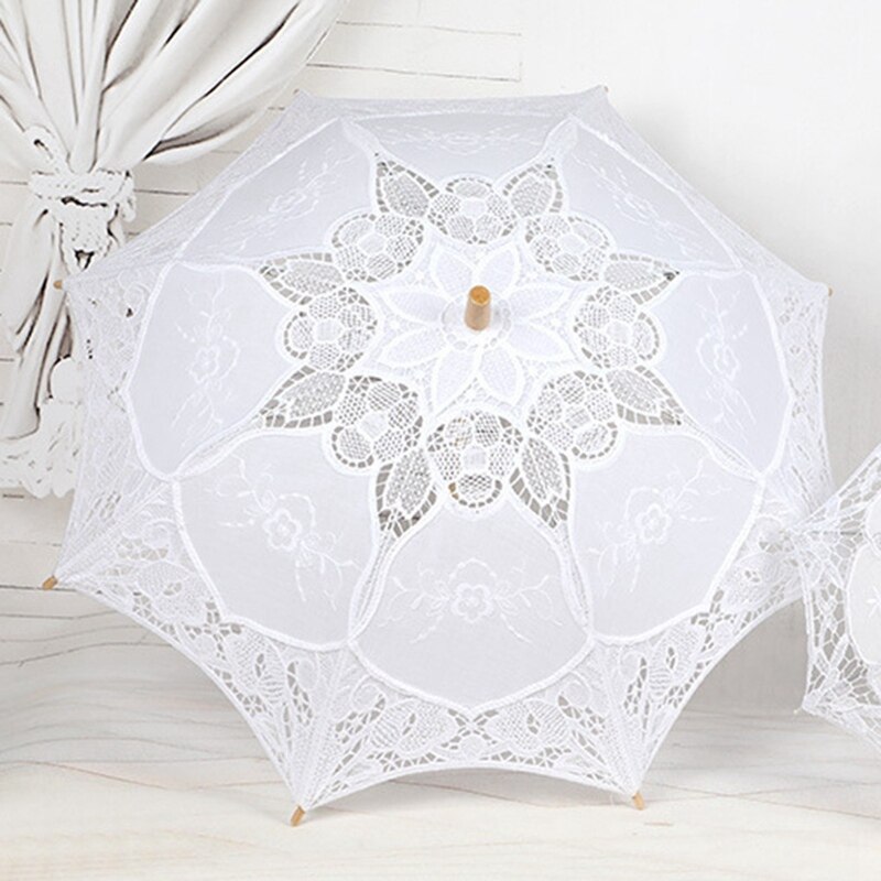 Vintage Spitzenschirm 38cm - Hochzeitsschirm Mit Holzgriff Für Braut & Fotografie