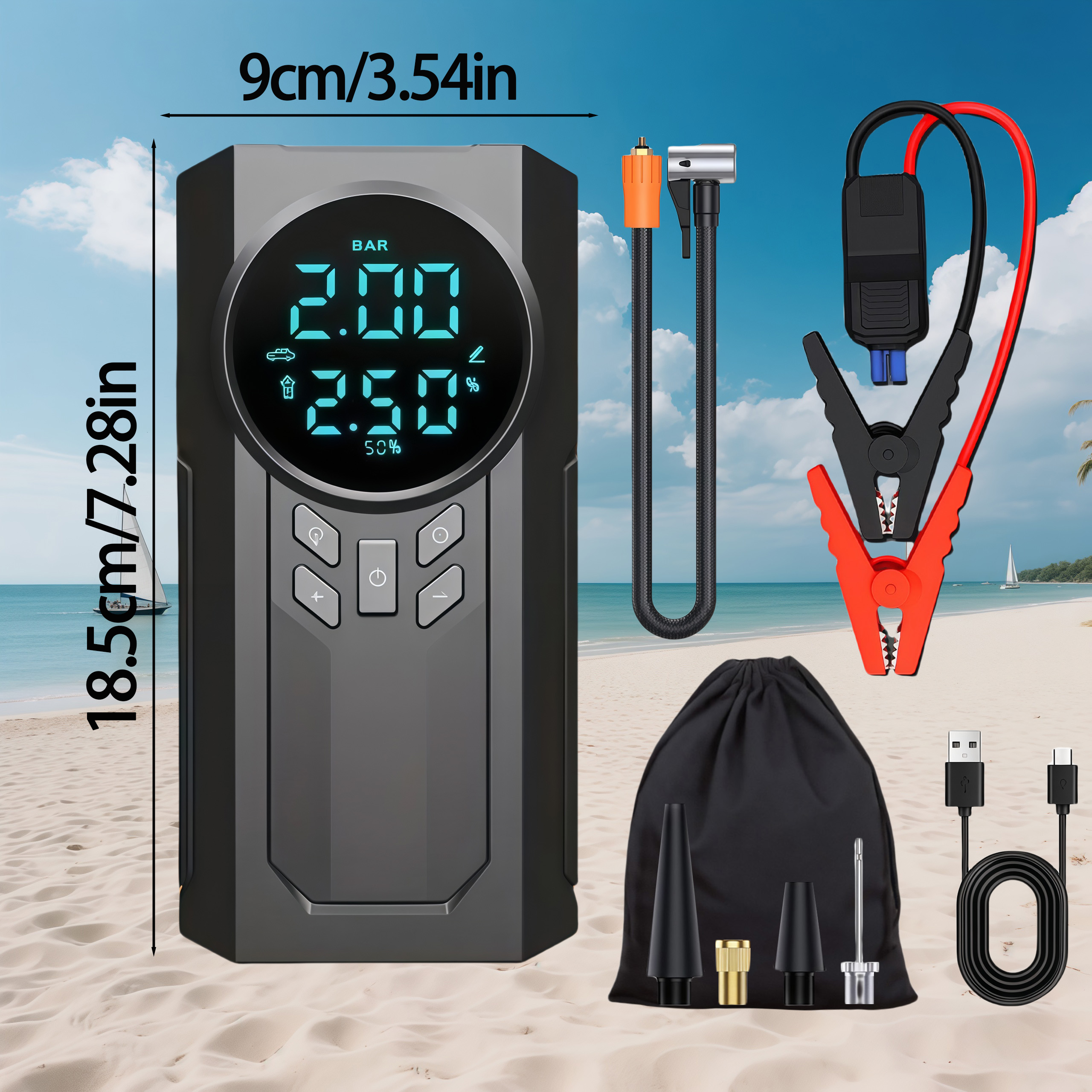 JKUOO Car Jump Starter With Air Compressor LCD Screen 21800mAh Portable Booster Charger 6000A Powerful Car Battery Starting Devi: Yellow