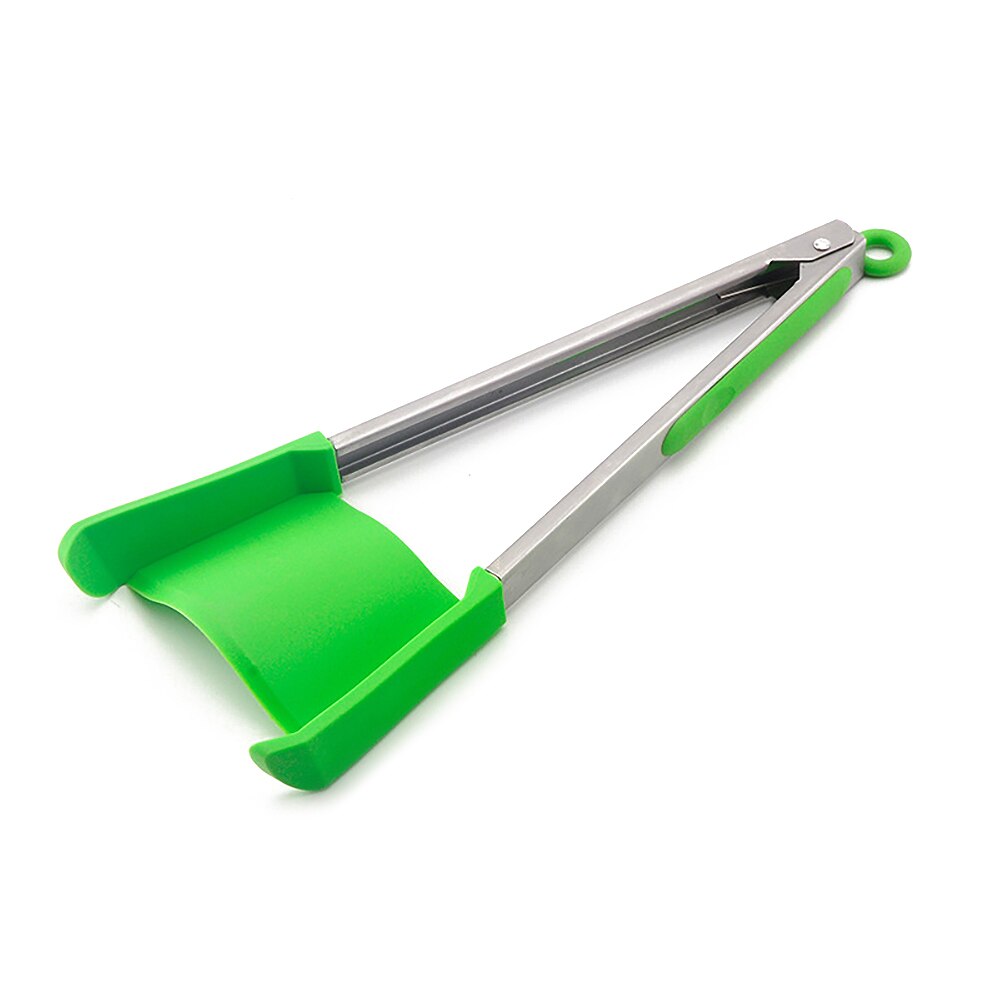 2 In 1 Keuken Spatel En Tang Anti-aanbak Hittebestendige Rvs Frame Silicone Tang Keuken Gadget 9/12 Inch: green 12inch