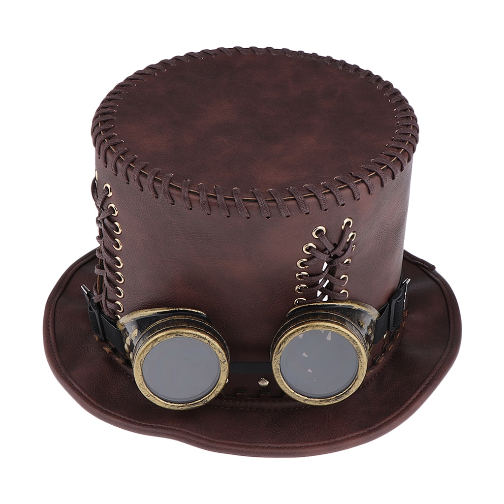 Adults Steampunk Gear Punk Flat Top Hat with Goggle Retro Victorian Fancy Dress Accessories