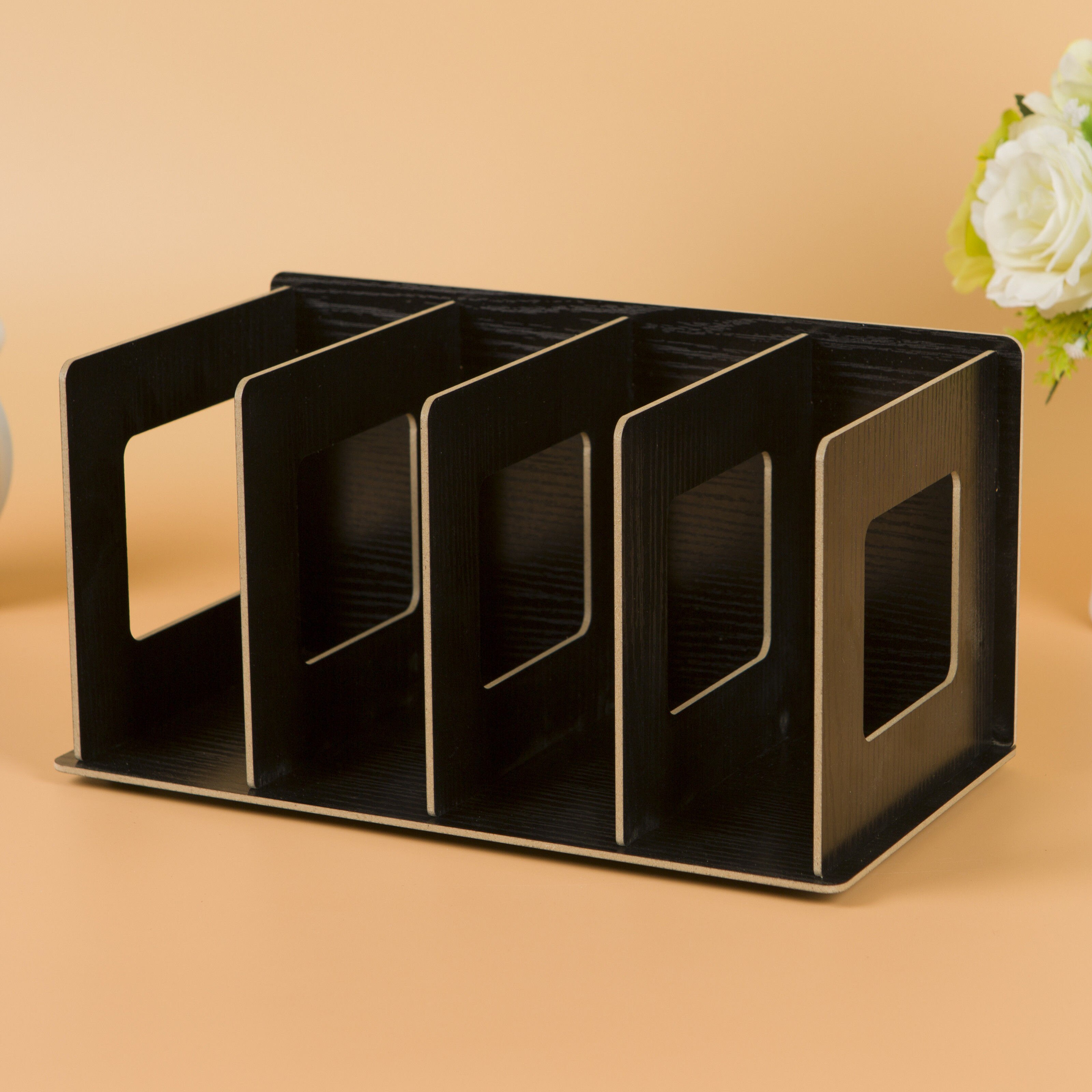 Wood DIY Desktop Magazines &amp; Books Storage Storage Shelves Book Display Shelf StandHolder Mesh Desk Organizer Bookshelf Bookend: black