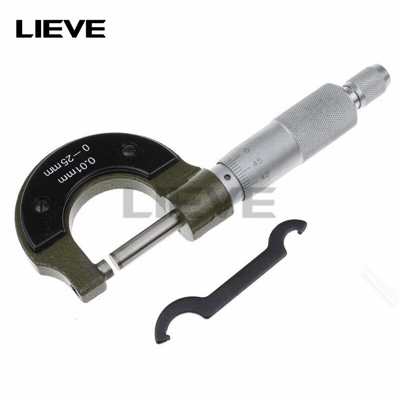 Micrómetro de alta precisión, 0-25mm, 0,01mm de diámetro exterior, herramienta de calibre con Mini llave