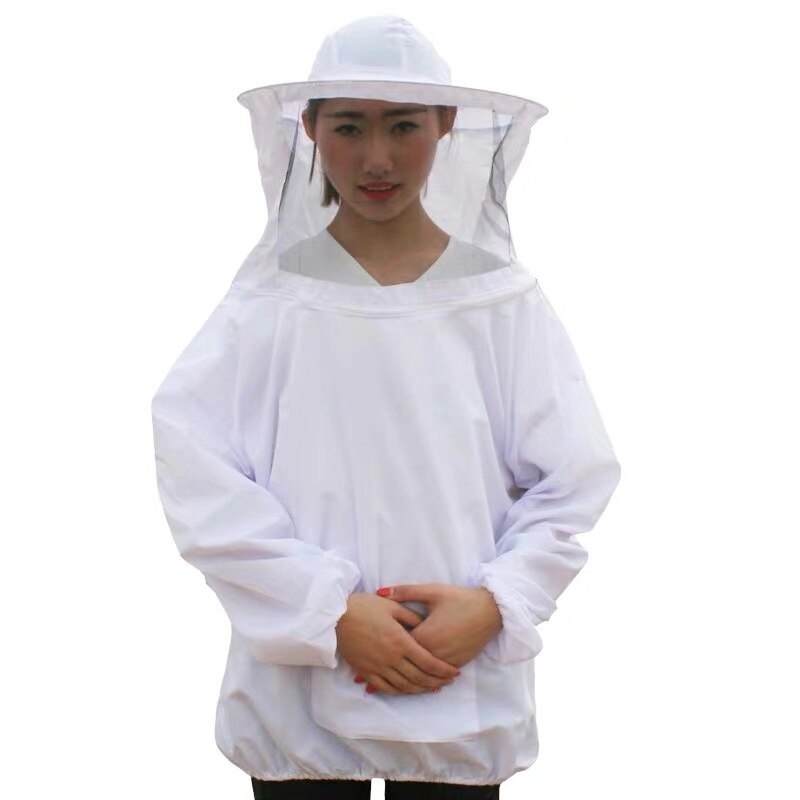 Beekeeping Clothes Storage Pocket Anti-bee Clothing Siamesed Head Mask of Upper Outer Garment for Anti bee suit: white