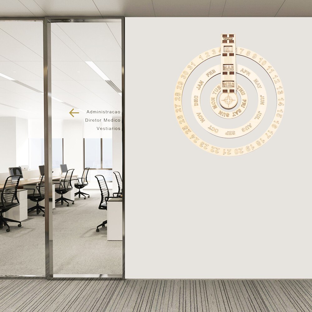 Wooden Wall Calendar Round Rotating Wall Decoration Adjustable Birthday Reminder Calendar Sign Home DIY Crafts