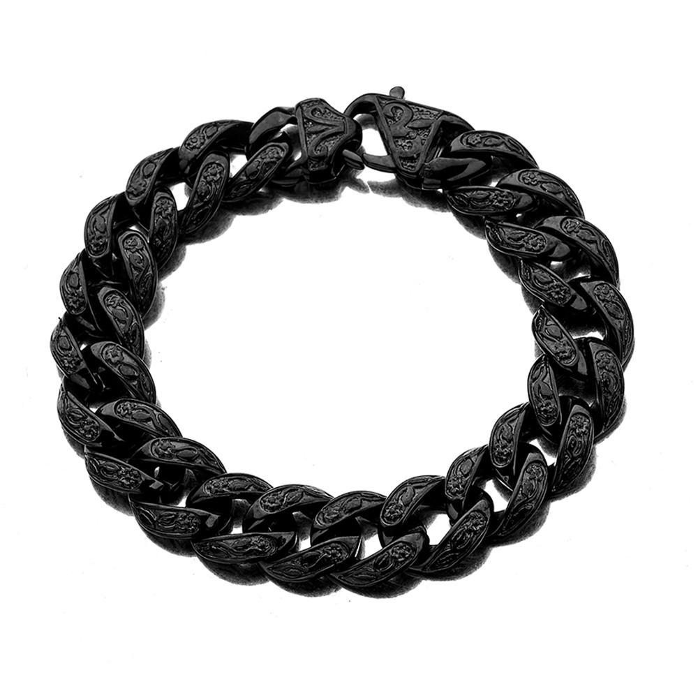 Rvs Goud/Zwarte Cubaanse Miami Ketting Link Armbanden Voor Mannen Jongens Hip Hop Rock Sieraden 15*220 Mm