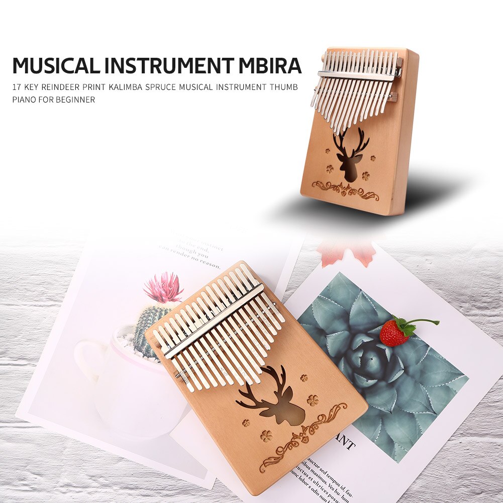 17 clés rennes imprimer Kalimba pouce Piano léger épicéa Instrument de musique Portable éléments de musique pour débutant