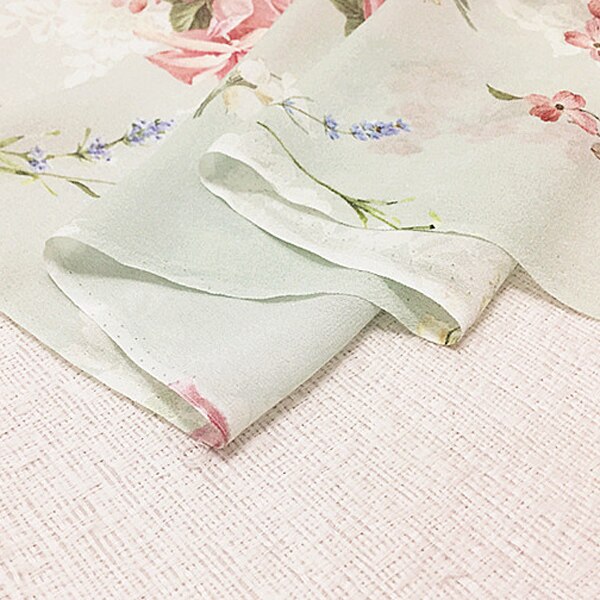 Estampado de flores en verde claro georgette de seda pura gasa tela de seda muy suave para el verano, SCG625