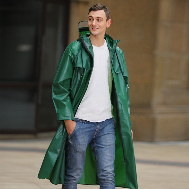 EVA Men Women Raincoat With Bag Space Transparent Waterproof Long Poncho Clorful Edge Adult Outdoor Bicycle Rain Coat: Green / XL