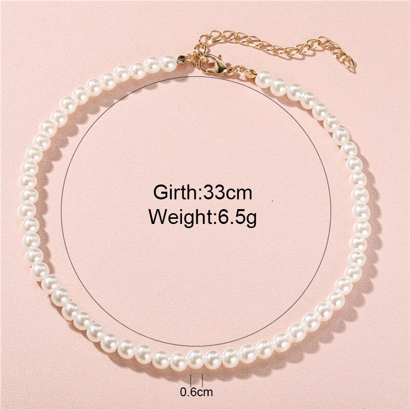 WENN MIR Klassische Weiße Perle Halskette für frauen Halsband Perlen Immitation Perle Kragen 14mm Einfache Großen Hals Halsband modisch Schmuck: 0.6cm Beads