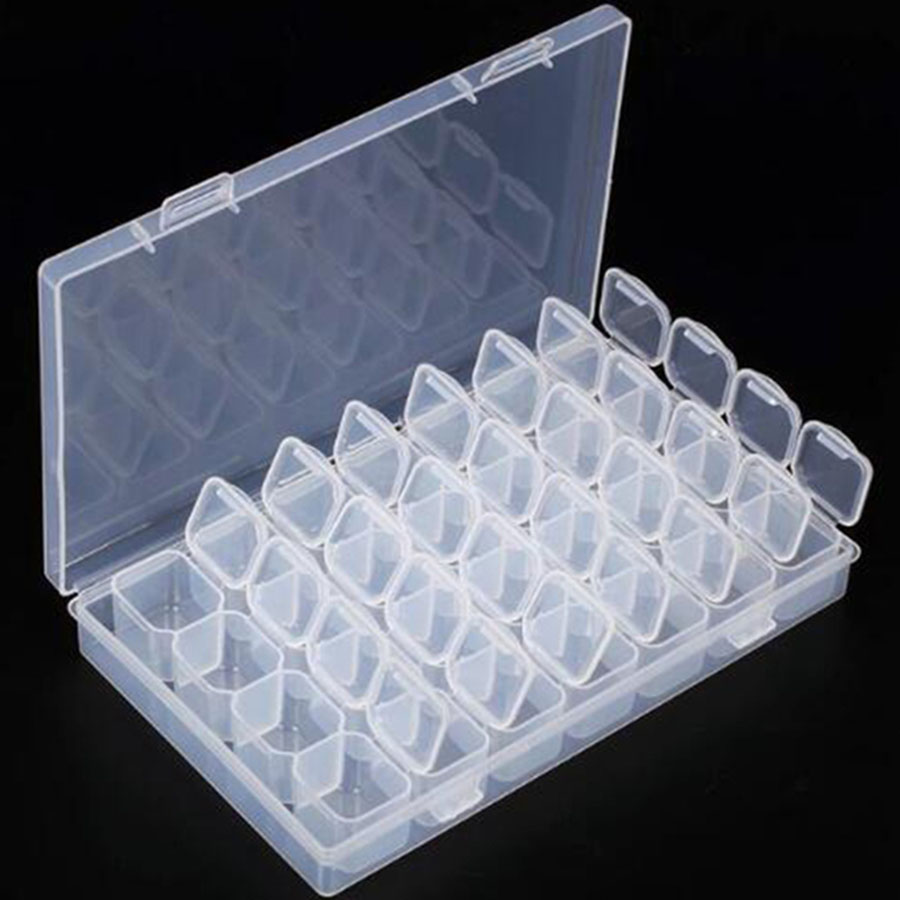 28/ 64 Grids Plastic Box Organizer Medicine Case Diamond Painting Storage Box Embroidery Storage Case Jewelry Accessories Tools: 28 Box