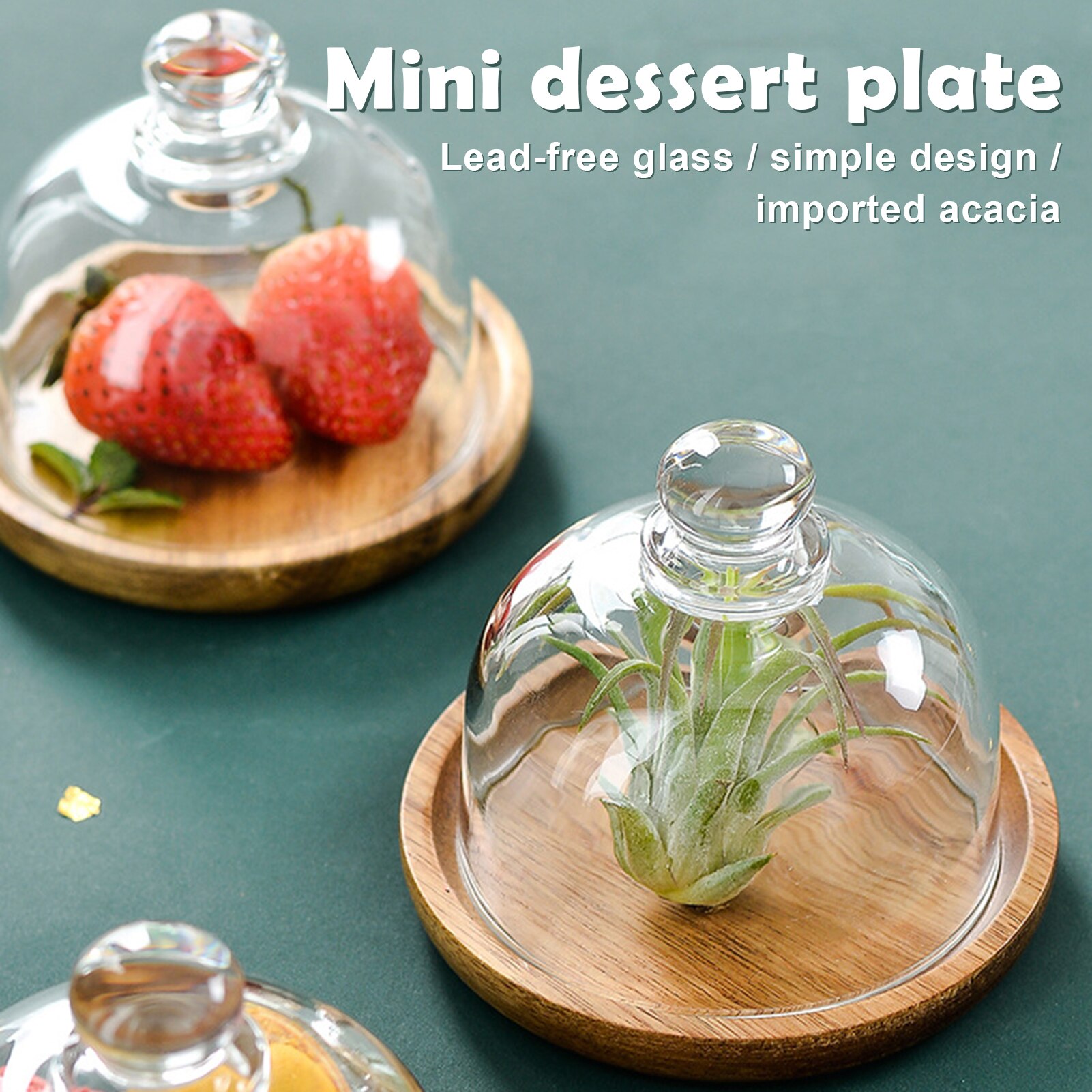Houten Cake Stand Met Glas Doom Cover Multi-Functionele Serveerschaal Taart Plaat Slakom DC112: Default Title