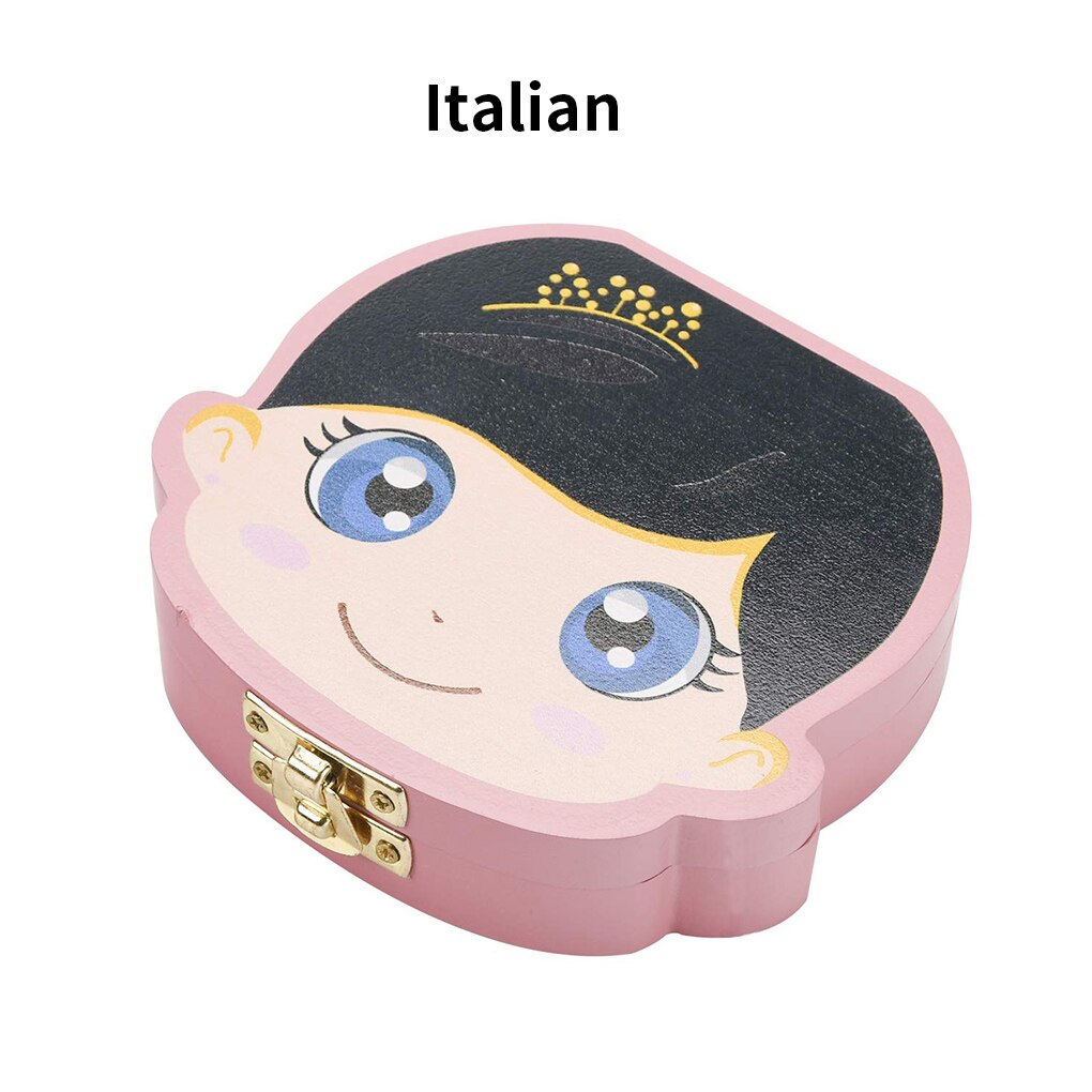 Baby Tooth Box English /Spanish /Portuguese/Russian Milk Teeth Organizer Storage Boys Girls Souvenir Tooth Organizer Box: Pink Italian