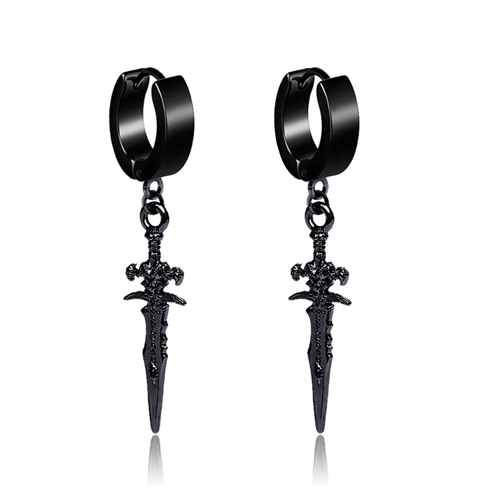Black Punk Stainless Steel Women Men Hoop Earrings Small Trendy Round Cross Pendants Jewelry Accessories Earrings: Style 26