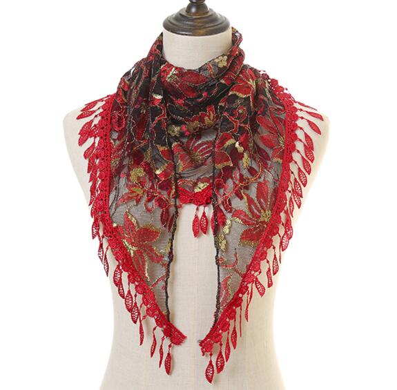 Lenço triangular de renda, cachecol feminino da moda floral para verão, tassel de praia, lenços de seda chiffon, pashmina, pedão, foulard, hijab: COLOR 5