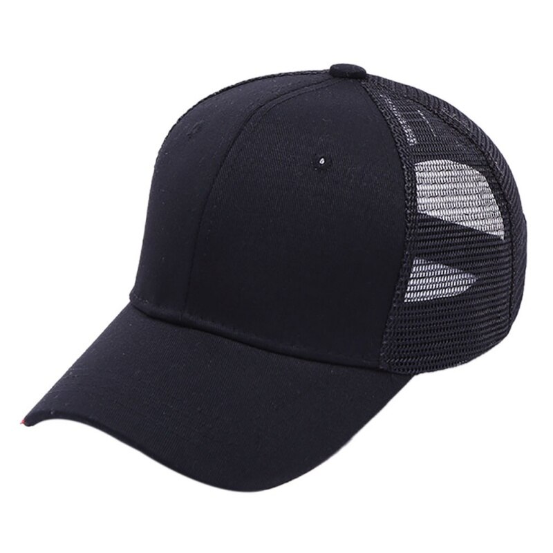 Unisex Cap Casual Plain Mesh Baseball Cap Adjustable Snapback Hats For Women Men Hip Hop Trucker Cap Streetwear Hat: BLACK