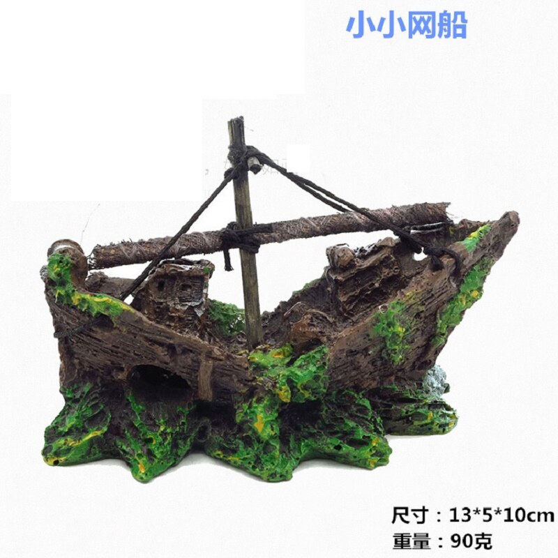 Artificial Plastic Resin Fishing Boat Aquarium Ornament Plastic Decoration Sunken Pirate Ship Theme Aquarium Decoration
