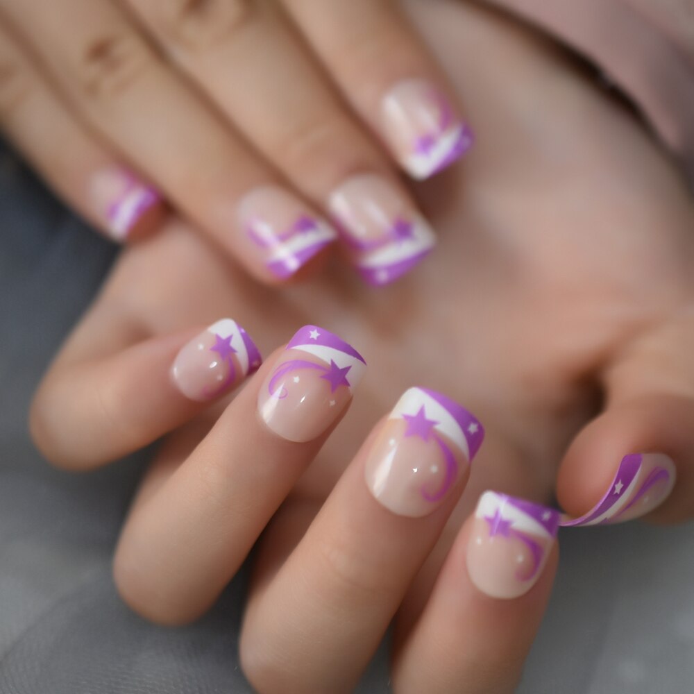 Kids White French Nails Silver Smile Line Decorative Nail Art Tips Girl False Nails Small Size Student's: L5562
