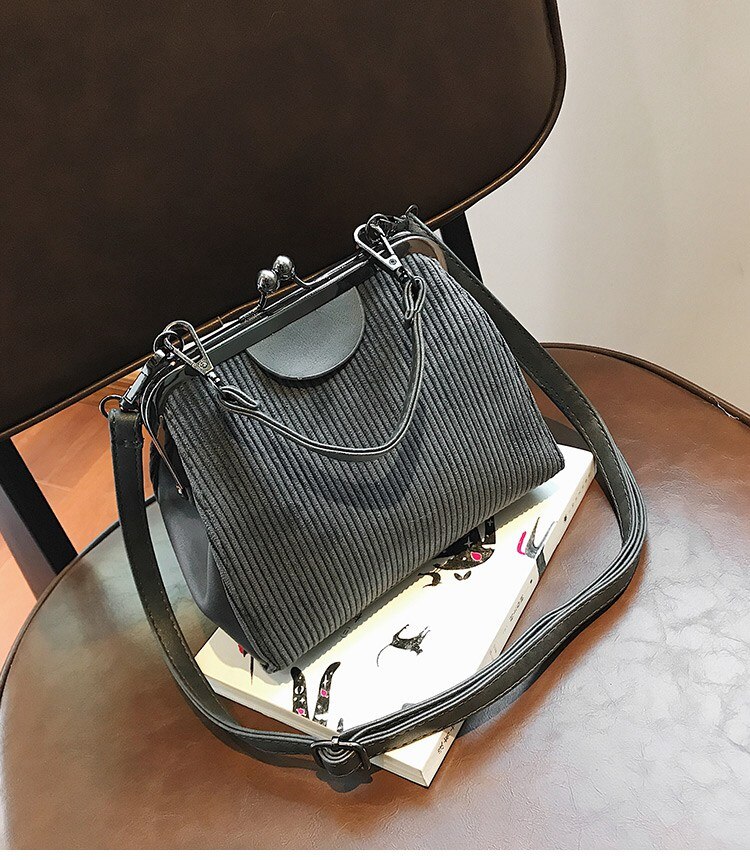 Kleine clutch handtassen gestreepte corduroy dames messenger bags merk retro schelp handtas kleine schoudertas  kl527: Grijs