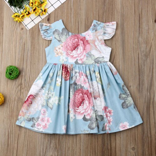 Girl Dress Summer Toddler Baby Kids Girl Floral Print Princess Sleeveless Dress Tutu Cotton Clothes Cute