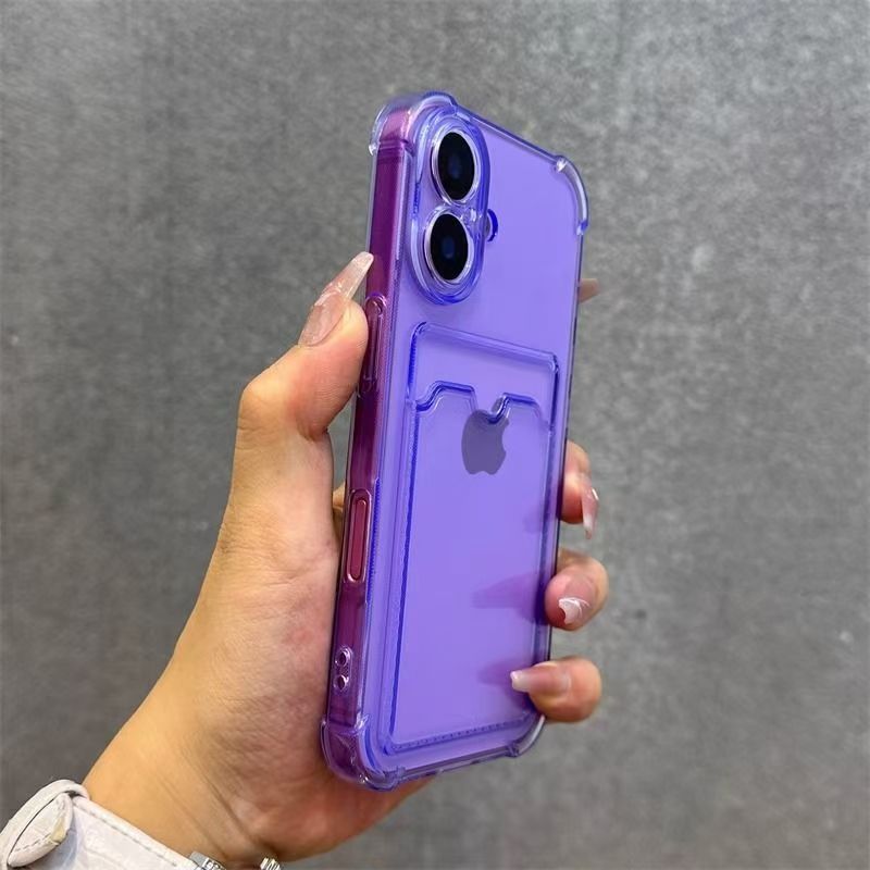 Kartentasche, Brieftasche, transparente Handyhülle für iPhone 16 Profi Max 16 Plus, Stoßstangen-Abdeckung: Nylon / Lila