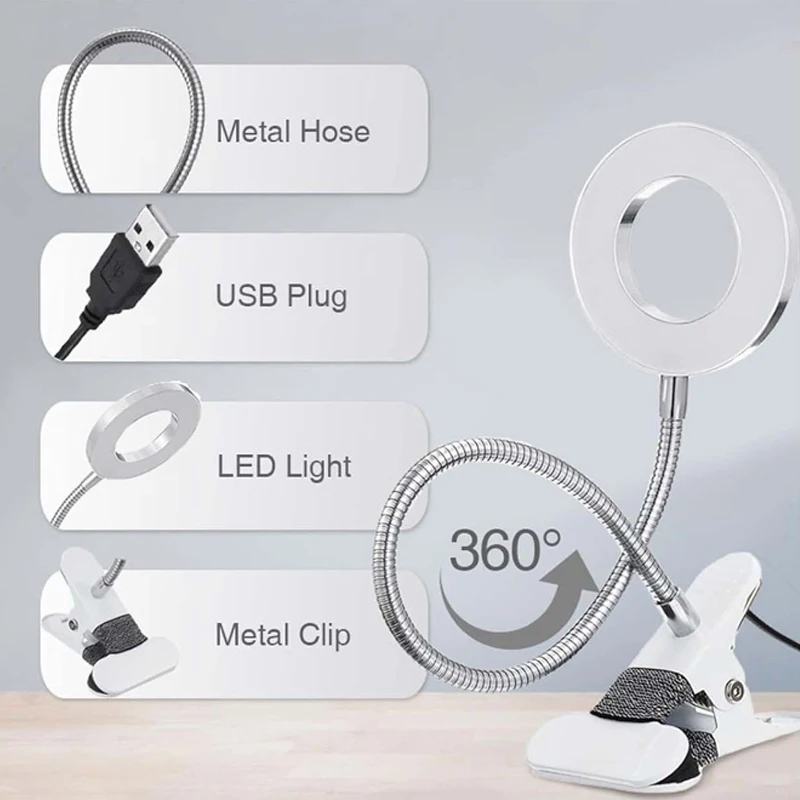 LED-leeslamp met klem 3 kleuren en 10 helderheid Bureaulamp Flexibele zwanenhals Boeklamp Kinderen lezen Nachtlampje Boeklicht