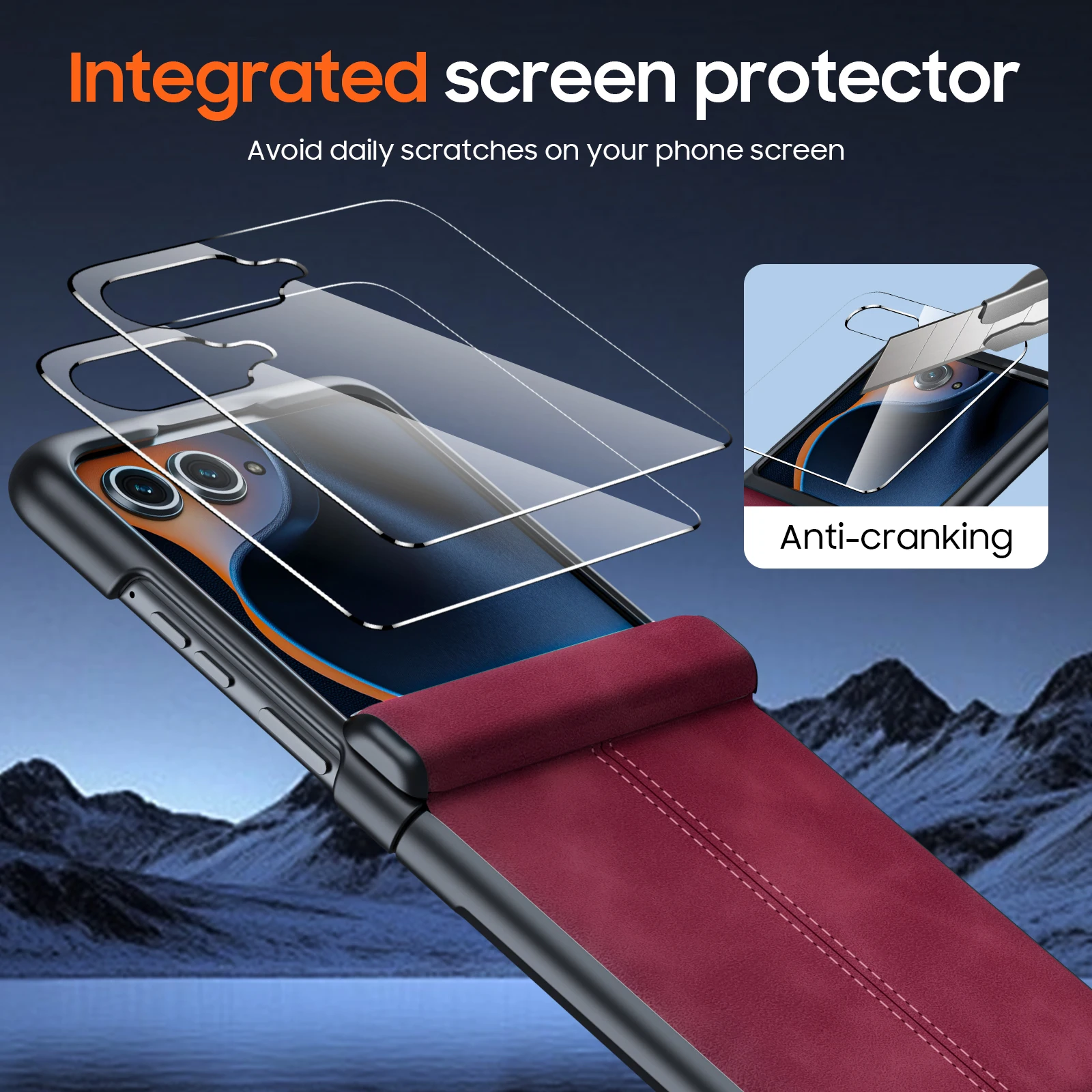 Leren hoesje voor Motorola Razr 50 / 60 / 70 met scharnierbescherming, ingebouwde schermbeschermer, slanke schokbestendige hoes - Rood