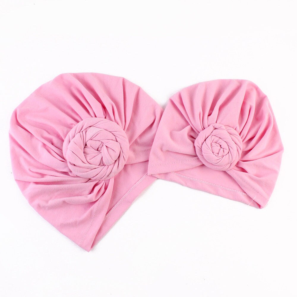 Turban knut bobble mössa 1 st mamma barn bebis pojkar tjejer vinter varm stickad mössa solid knut mjuka familjekepsar: Rosa / Barn