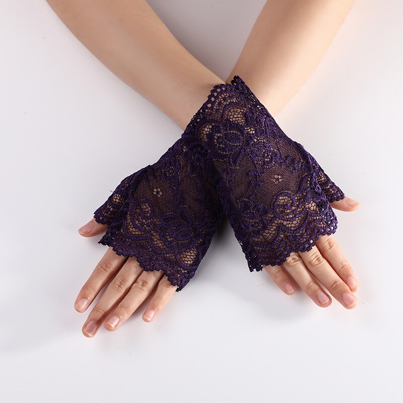 Short Lace Fingerless Gloves for Women Gothic Punk Rock Costume Fancy Harajuku Floral Lace Gloves Alt Goth Clothes Accessories: Purple