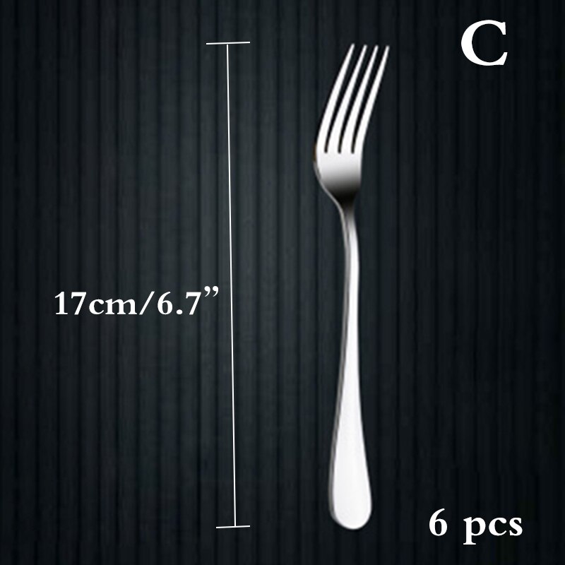 6pcs Dinner Fork Stainless Steel Dessert Fruit Forks Cake Salad Fork set Silver Dinnerware Kitchen Cutlery Silverware 5 size: C 17CM  6.7IN