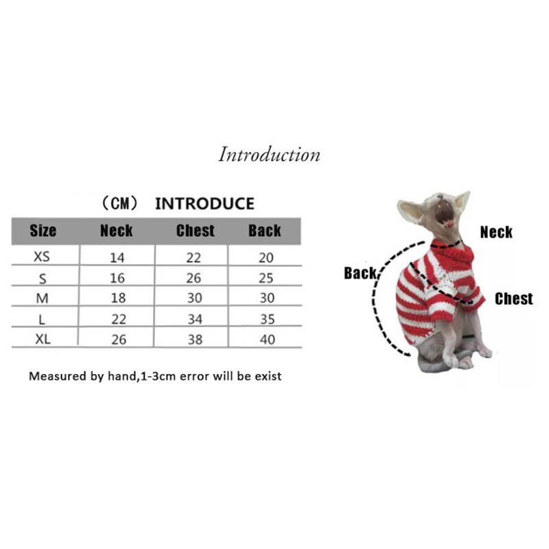 chat tricoté vêtements pour Sphinx vêtements sans poils chat vêtements rayé vêtements pull vêtements pour animaux de compagnie chat fournisseur XS à XL
