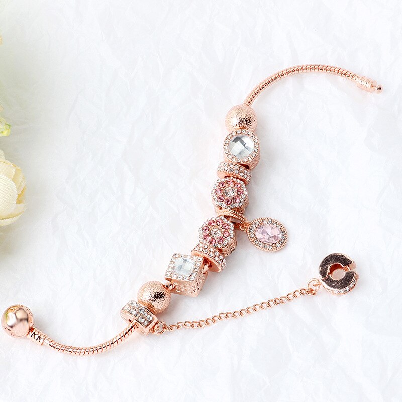 Rose Gold and gold charm bracelet round basic Lobster clasp snake chain with trinket charms bead jewelry making for women