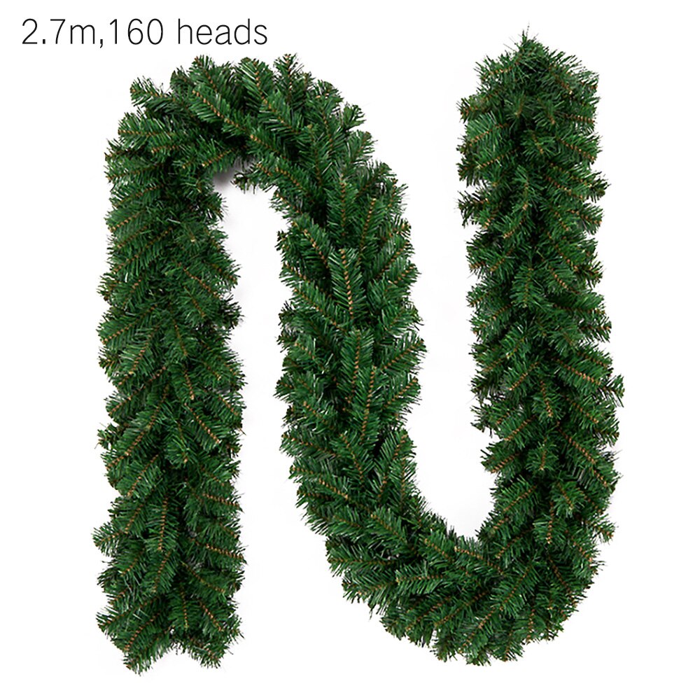 2.7m kunstige grønne jul krans xmas hjem fest fyrretræ rotting træ krans diy hængende vævet år ornament dekoration: 2.7m 160 hoveder
