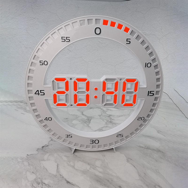 Silent 3D Digital Circular Luminous LED Wall Clock Alarm with Calendar Thermometer for Home Decoration