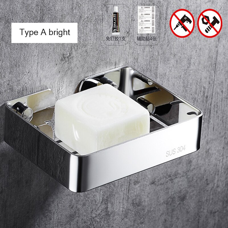 Bathroom Shower Soap Dish Storage Stainless Steel Holder Matal Soap Holder Bathroom Container Organizers: TypeA-bright