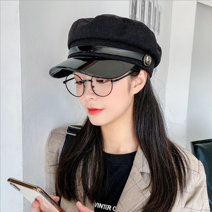 Novo chapéu feminino outono e inverno literatura retro estudantes simples japonês pequeno fresco selvagem chapéu octogonal boné liso