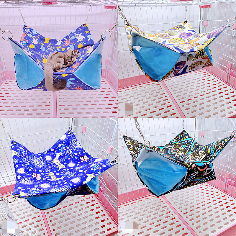 Hamac Pour Rats Petit Animal De Compagnie Double Toile Été Hamac Chaîne Anti-Morsure Sac De Couchage Pour Hamster Volant Écureuil Rat Maisons