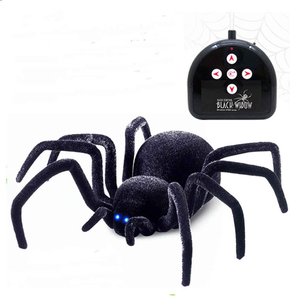 Araignée noire à distance 4CH RC, jouet effrayant pour farces et farces, télécommande électronique pour animaux de compagnie, Simulation de tartula, les yeux brillent pour avril