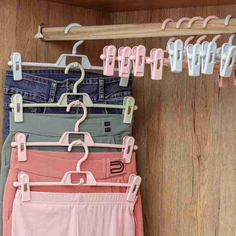5 PCS Coat Hangers Clothes Closet Pant Trouser Skirt Multifunction Plastic Rack Non-slip Racks Storage Clip Drying Pants Ra V8Z7