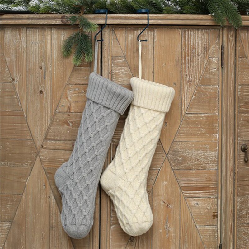Red White Christmas Sock Christmas Knitted Stockings Decor Festival Bag Fireplace Xmas Tree Hanging Ornaments Decor