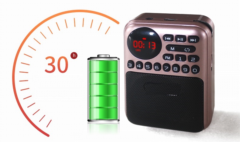Radio portátil recargable MP3 Radio ReceiverFM con batería 18650 compatible con memoria Flash USB tarjeta TF reproductor de MP3 archivos de música