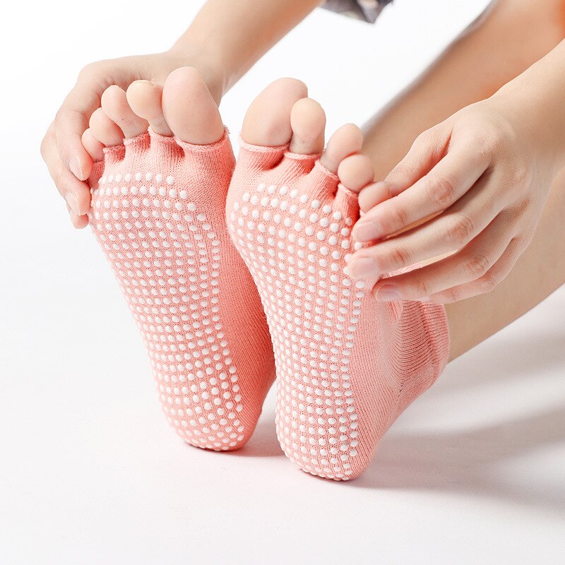 Breathable Backless Five Toe Yoga Socks Women Anti-slip Silicone Cotton GYM Dance Ballet Pilates Ladies Sports Slippers