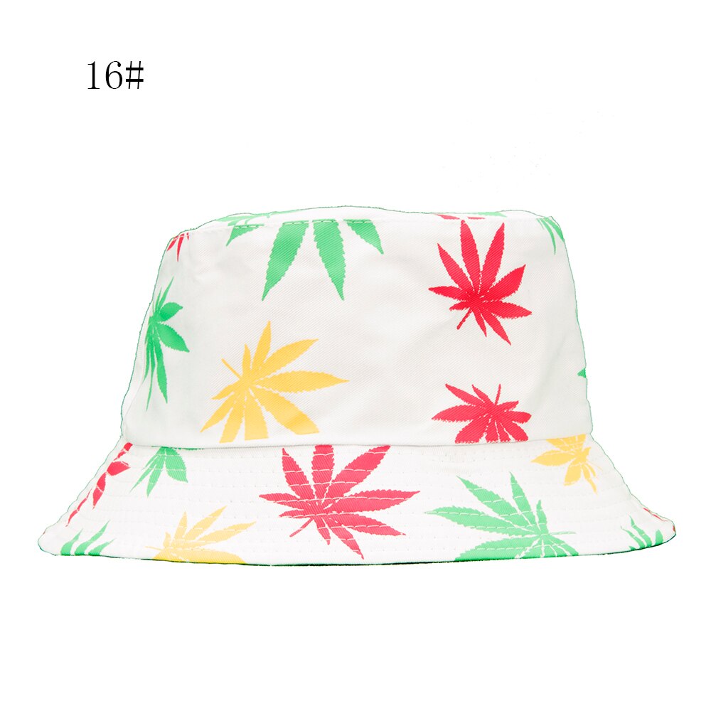 Spring and Summer Fisherman Hat Women's Cotton Maple Leaf Printed Hat Bucket Hat Men's Korean-Style Sunbonnet Sun Hat: 16White Colorful