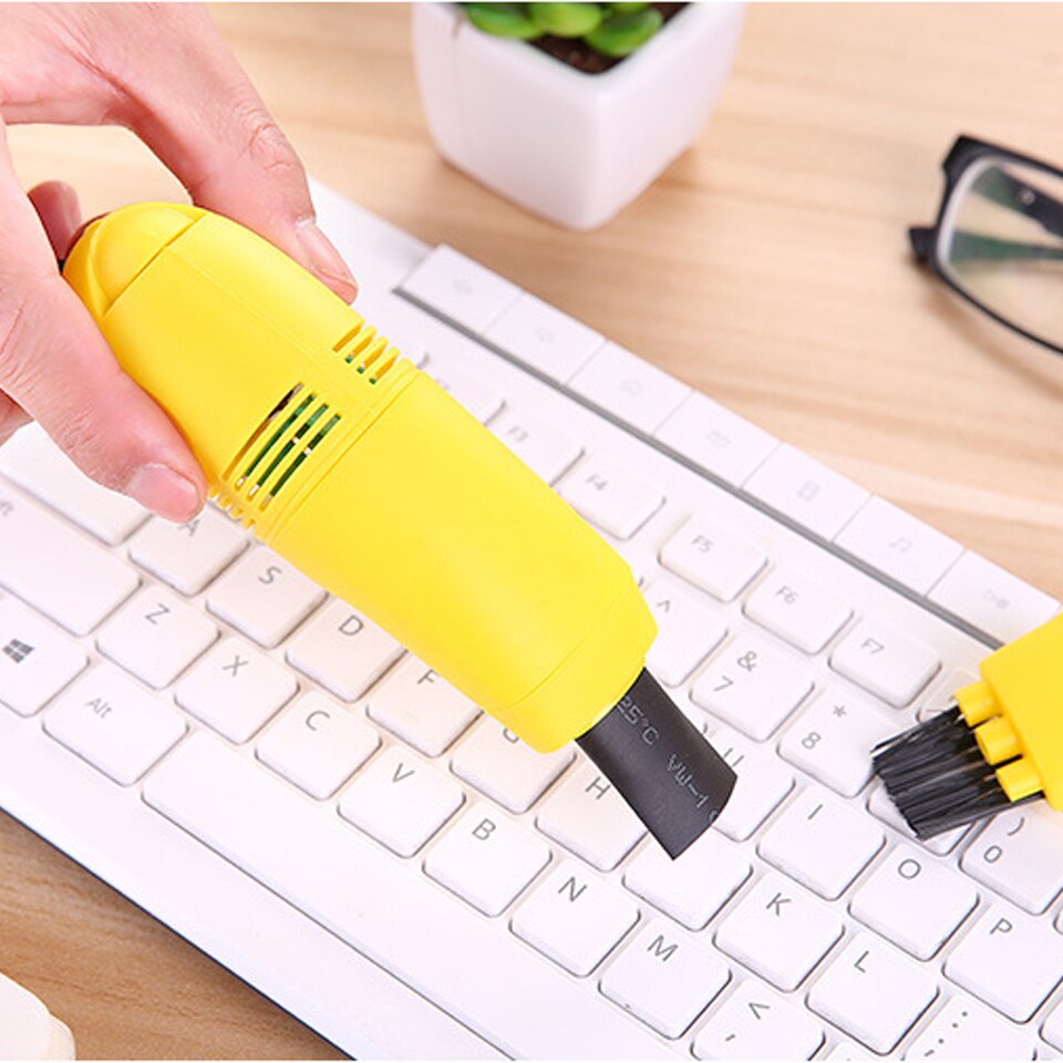 Mini USB Keyboard Cleaner Vacuum Office Computer PC Laptop Dust Clean Computer Keyboard Vacuum Cleaner Brush Dust Cleaning USB: yellow