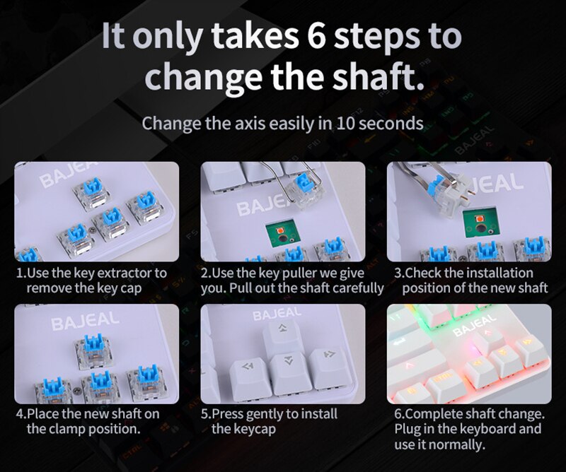 Mechanical Keyboard USB Wired Gaming for Laptop PC Tablet Computer Office RGB 87 Key Blue Switch White Black Pink Red