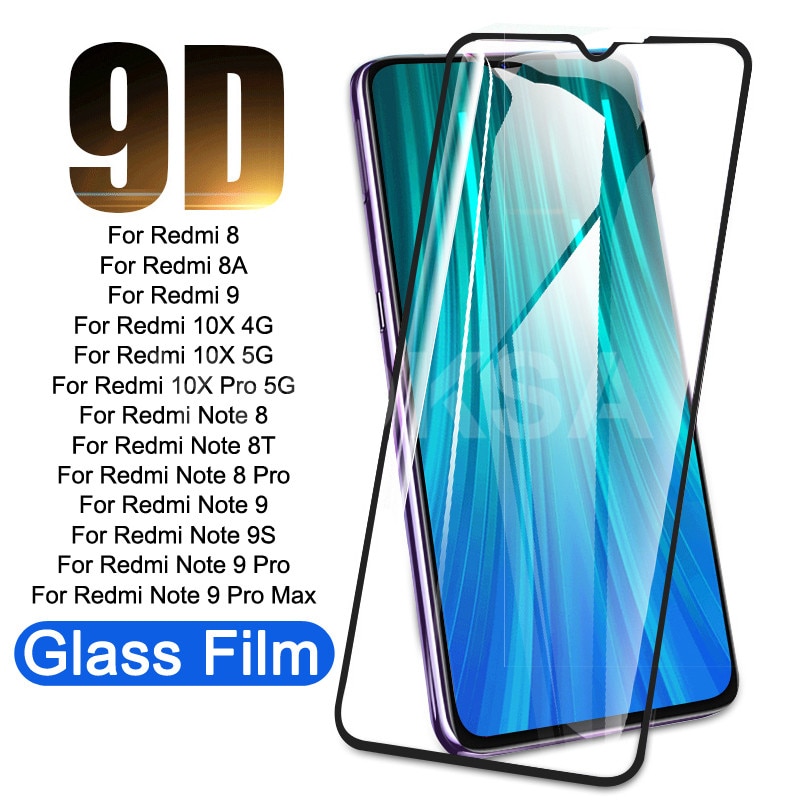 9d vidro temperado para redmi 8 8a 9 10x pro filme protetor de tela para xiaomi redmi nota 8 8t 9 9s pro max vidro protetor hd