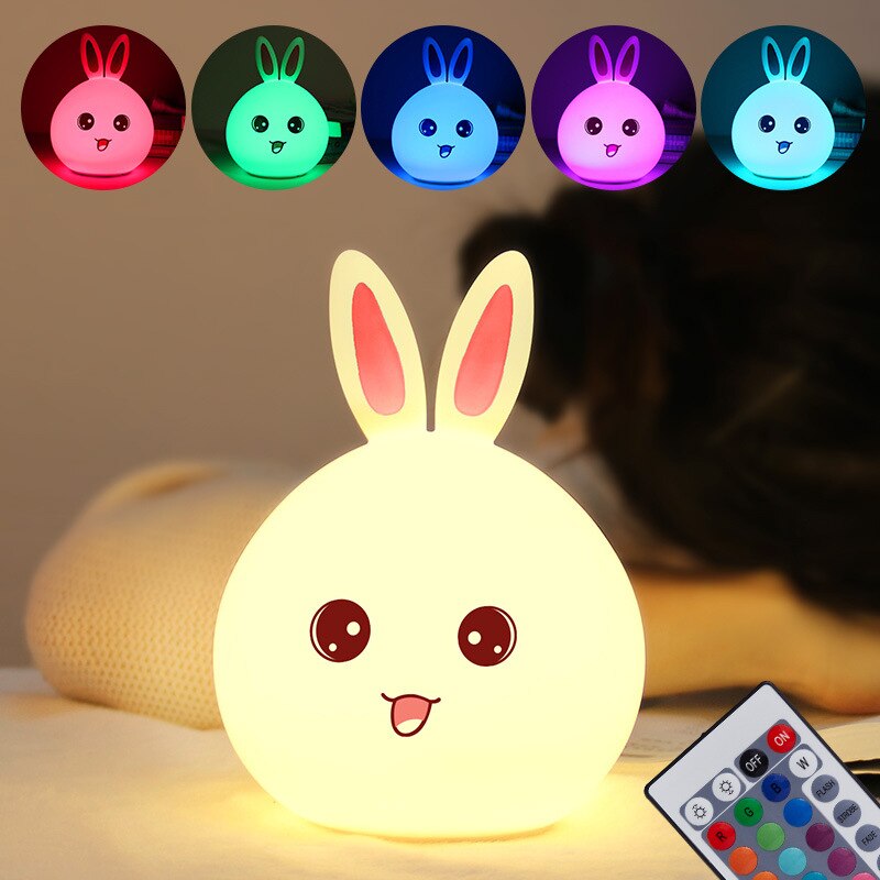Qshare Kaninchen LED Nacht Licht Remote Touch Sensor Bunte USB Silikon Bunny Nacht Lampe Für Kinder Kinder Baby Weihnachten Spielzeug: Remote Pink